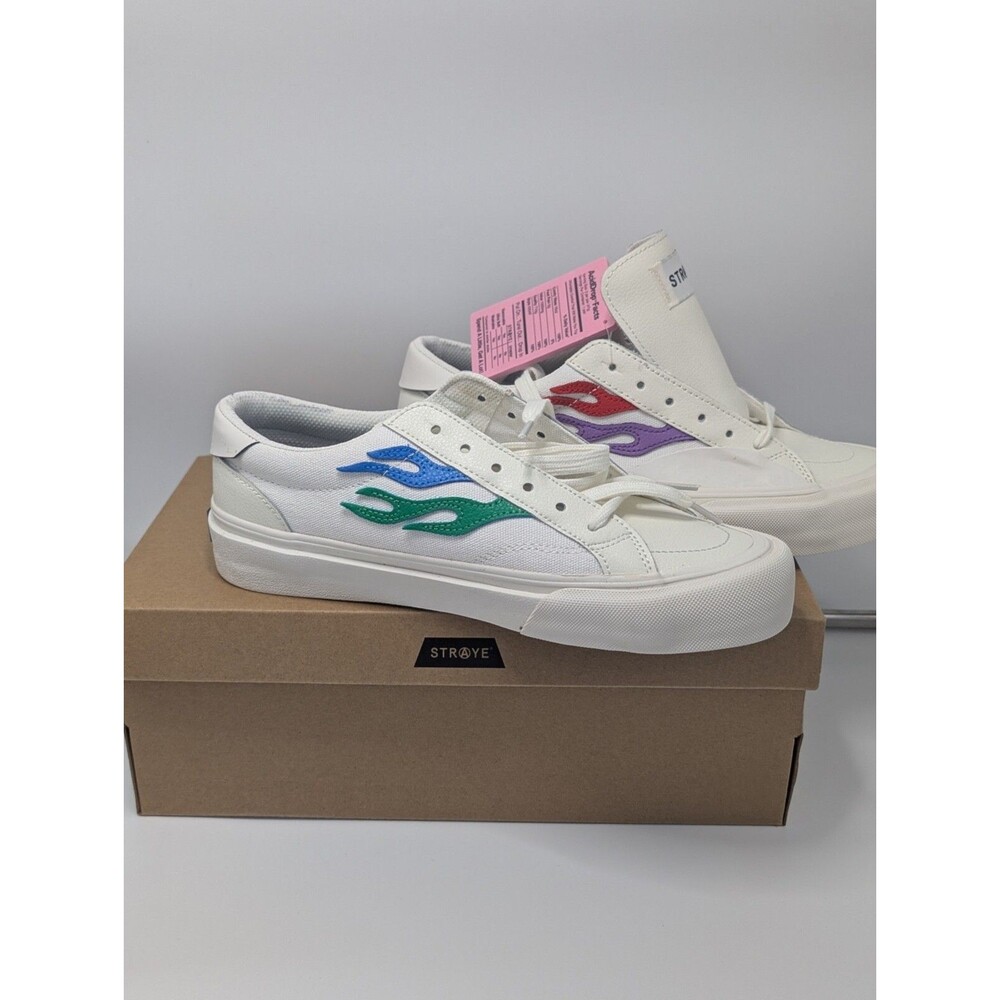 NWT Straye Logan Flame Cream Rainbow Sneakers Shoes, Leather Men 8.5, Women 10.5